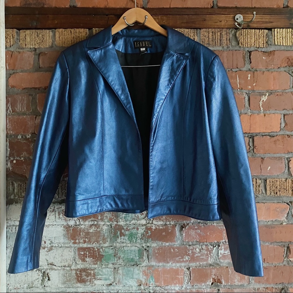 Isabel Metallic Blue Leather Moto Jacket / Blazer